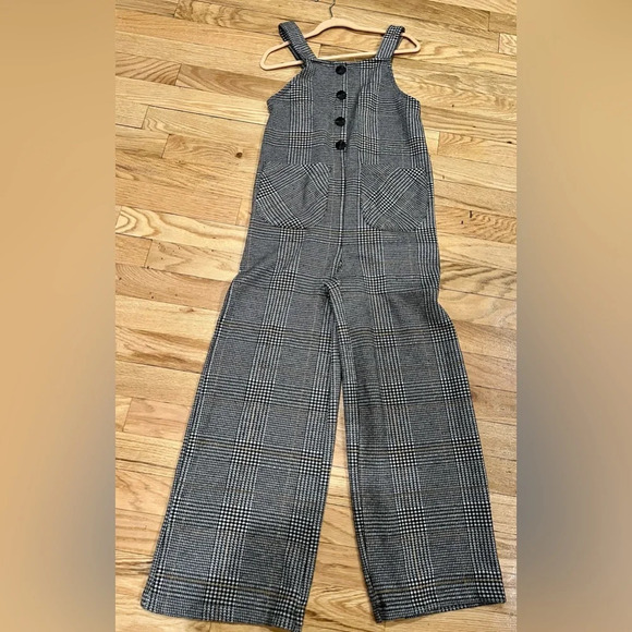 Zara Girls Wide Leg Grey Herringbone Jumpsuit Coverall Size 11-12 - Picture 3 of 9